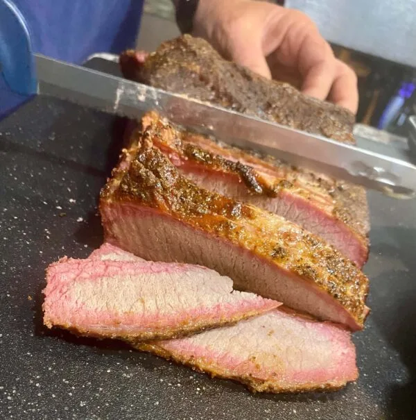Lean, well-marbled grass-fed, grain-finished sirloin tip roast.
