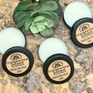 Invigorating Fresh Frankincense tallow balm—deeply hydrating and naturally calming.