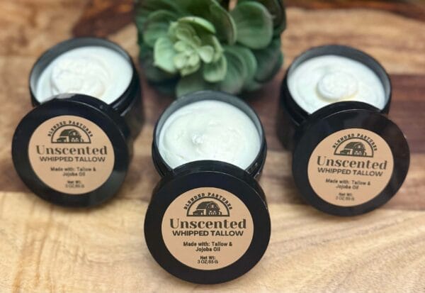 Pure, unscented whipped tallow balm—deeply hydrating, nourishing, and all-natural skincare.