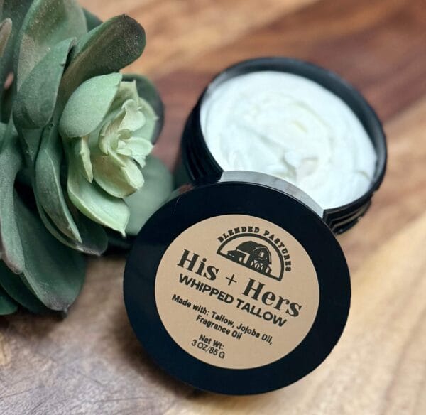Cozy His + Hers whipped tallow with a soothing flannel scent—luxurious skincare for couples.
