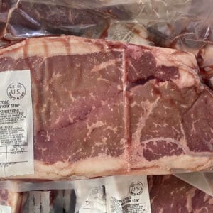 Grass-fed, grain-finished New York Strip steak – richly marbled and tender