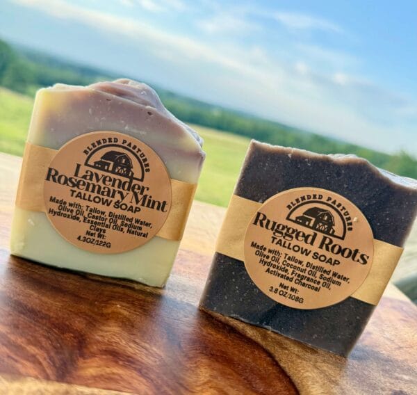 Rugged Roots tallow soap bar with masculine scent—natural, nourishing, and handcrafted.