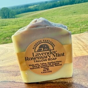 Lavender tallow soap bar with dried lavender—calming, floral, and handcrafted.