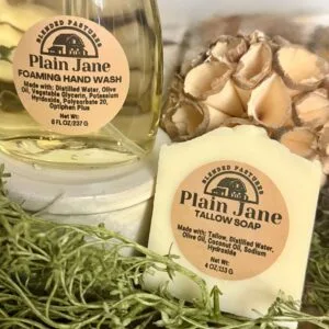 Plain Jane Tallow Soap made with grass-fed beef tallow for gentle cleansing