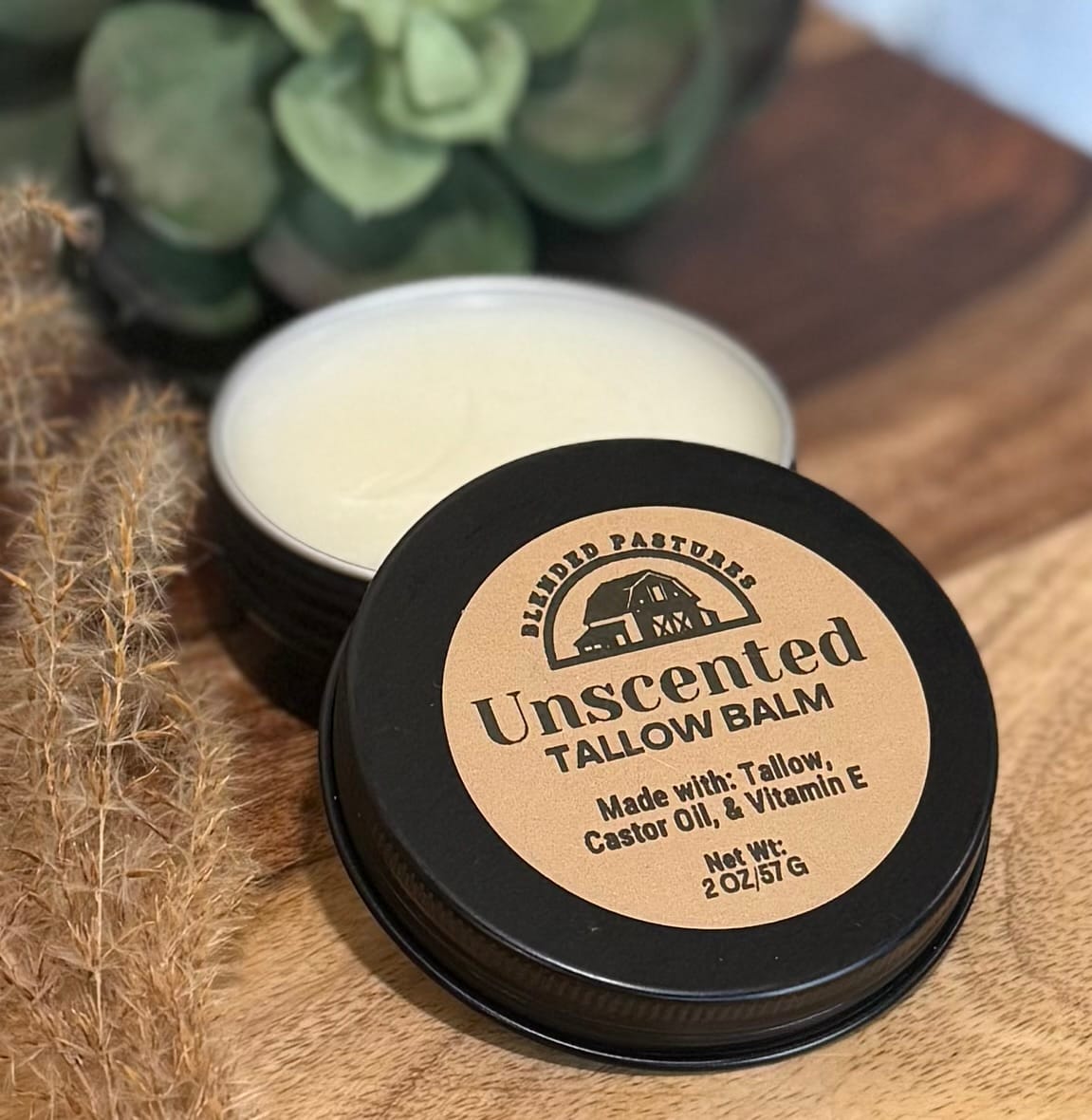 Unscented tallow balm jar with grass-fed moisturizer by Blended Pastures Farmstead