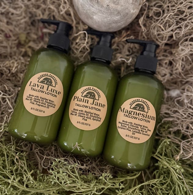 Plain Jane Unscented Tallow Lotion | Pure, Gentle Hydration | Blended Pastures Farmstead Nourishing Plain Jane unscented tallow lotion in pump bottle – pure, gentle, and moisturizing.